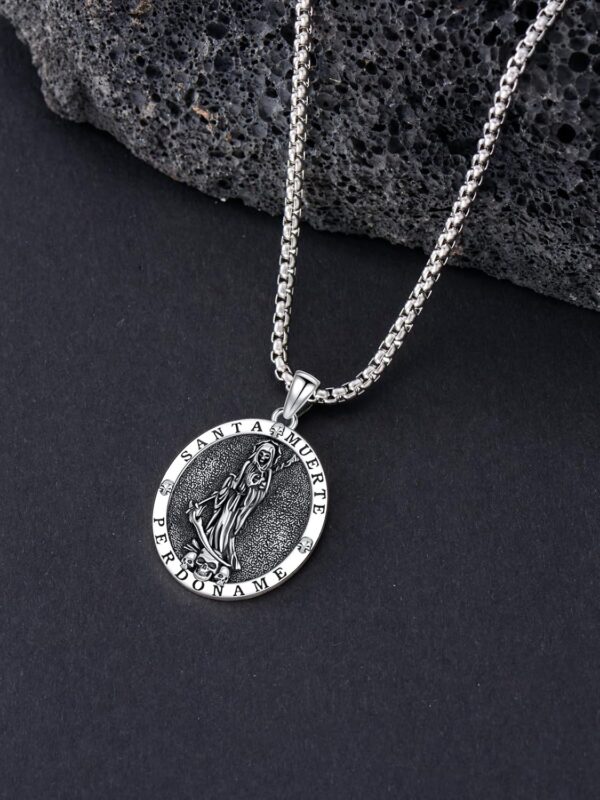 925 Sterling Silver Womens Amulet Necklace Santa Muerte/Triple Moon Goddess/Witch Knot/Skull Cowboy Pendant for Women Men Christmas Jewelry Gift - Image 2