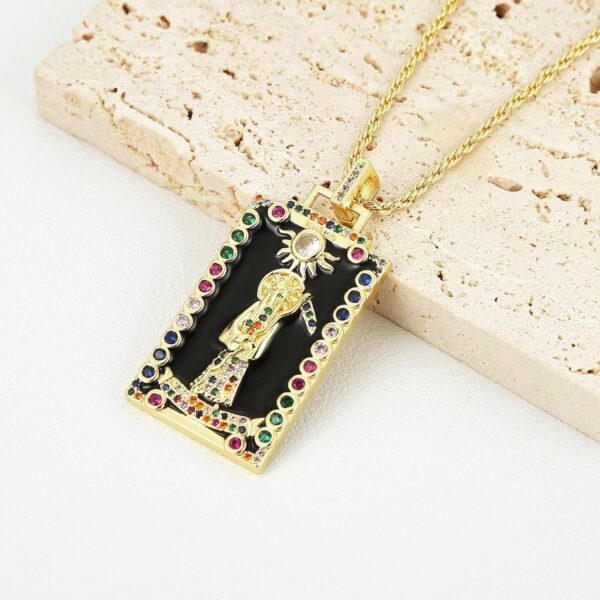 HZMAN Santa Muerte Necklace Enamel 18K Gold Plated Grim Reaper Saint Death Sickle Skull Pendant Necklace Jewelry Gift - Image 5