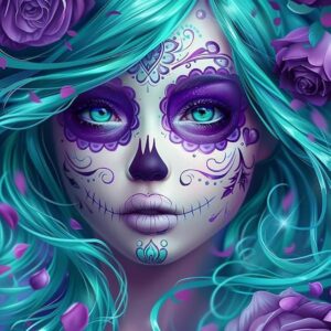 QACEYID 5D Diamond Art Painting Kits Cute Sugar Skull Woman Surrounded by Roses DIY Round Full Drill Diamond Paint by Diamond Number Kits for Beginners Crystal Cross Stitch Wall Decoration 30x40cm