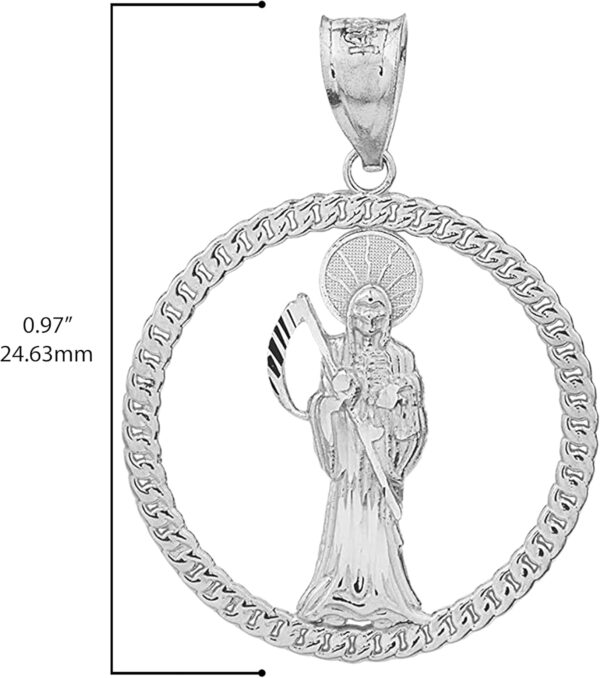 .925 Sterling Silver Santa Muerte Round Rope Frame 1” Pendant - Choose Pendant Only or Necklace with 16”-22” Chain - Image 4