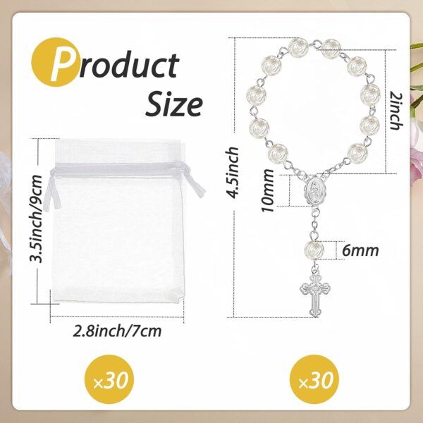 30 Pieces Mini Rosaries Baptism Rosary Beads Acrylic Ivory Color Finger Baptism Rosaries Faux Pearls with Organza Bags for Christening Weddings Party Favors - Image 2
