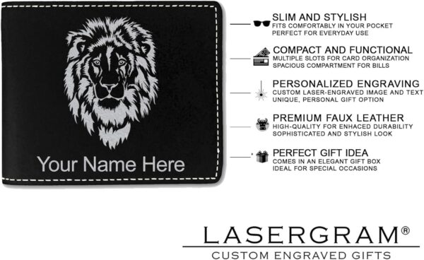 LaserGram Faux Leather Bi-Fold Wallet, Santa Muerte, Personalized Engraving Included (Black with Silver) - Image 6