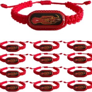 12 PCS Black Santa Muerte Bracelets, Handmade Red Thread Holy Death's Bracelet,Rosario de la santa muerte Prayer Gift For Men and Women