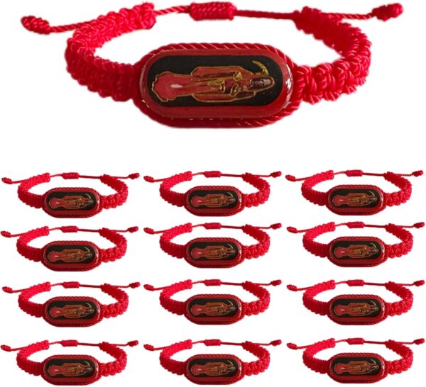 12 PCS Black Santa Muerte Bracelets, Handmade Red Thread Holy Death's Bracelet,Rosario de la santa muerte Prayer Gift For Men and Women