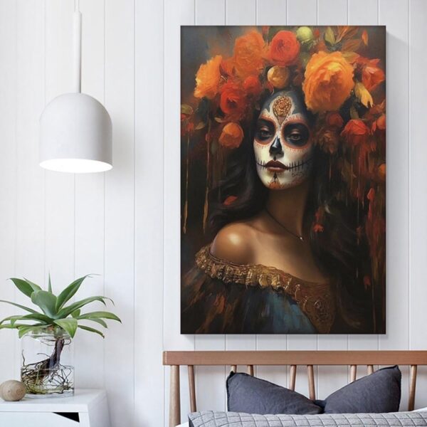 Iisrar Catrina Poster - Dia De Los Muertos Mexican Folk Art Wall Decor - Printable Canvas Art - Unframed 24x36inch (60x90cm) - Image 5