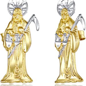 Wellingsale Ladies 14k Tri 3 Color Gold Polished Santa Muerte Earrings