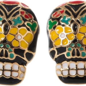 Artisan Owl - Black and Goldtone Sugar Skull Stud Earrings