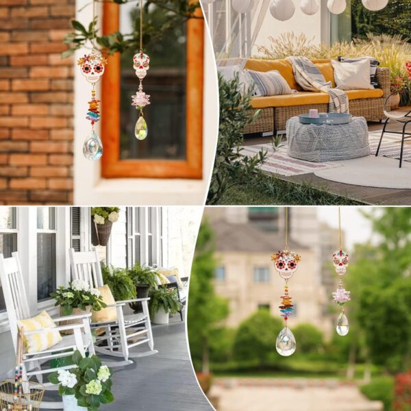 Skull-Shaped Colorful Rhinestones Pendant, Crystal Beads Chain with Glass Chandelier Suncatcher Drops Prisms Hang Ornament, Pack of 2 - Image 4