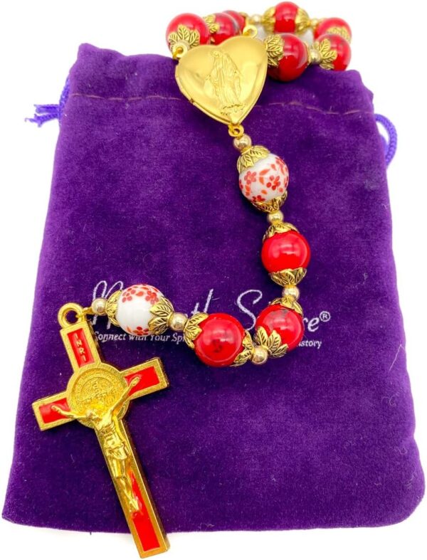 Nazareth Store Saint Benedict 10mm Glass Rosary Beads Catholic Necklace Flowers Mystery Bead Miraculous Medal Locket Cross Prayer Rosarios Catolicos - Image 4