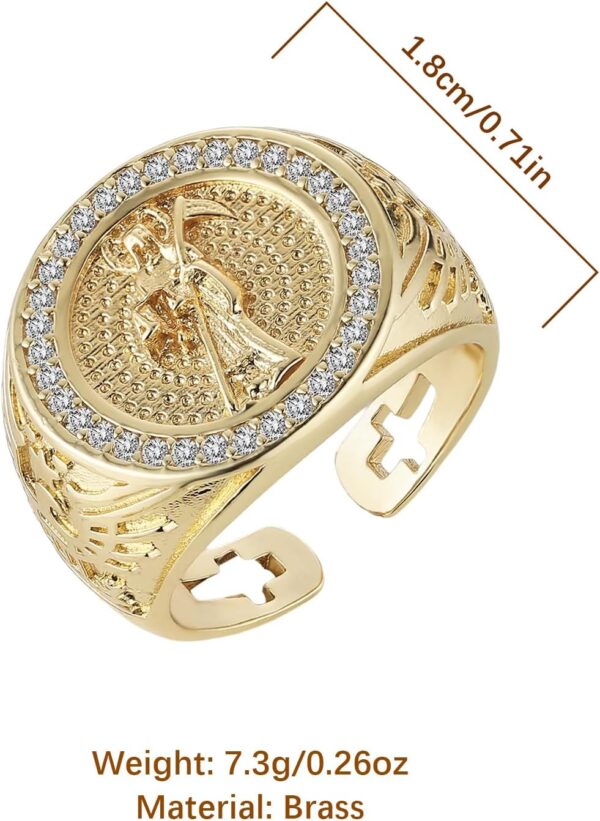 HZMAN Grim Reaper Ring for Men Women Retro Gothic 14K Gold Plated Santa Muerte Rings Wide Open Ring Jewelry Gift - Image 6