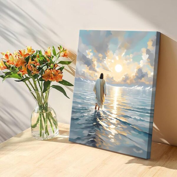 Jesus Walking On Water Canvas Wall Art Christian God Wall Decor Picture Religious Spirit Faith Poster Print for Living room Bedroom Church Decoration, 12x16in - Image 2