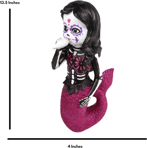 Needzo Large Dia De Los Muertos Sugar Skull Mermaid, Catrinas Mexicanas Tabletop Figurine, of The Dead Halloween Decorations, 13.5 Inches - Image 2