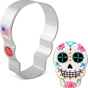 Skull Cookie Cutter Halloween Day of the Dead Día de Los Muertos Sugar Skull, 3.5" Made in USA by Ann Clark