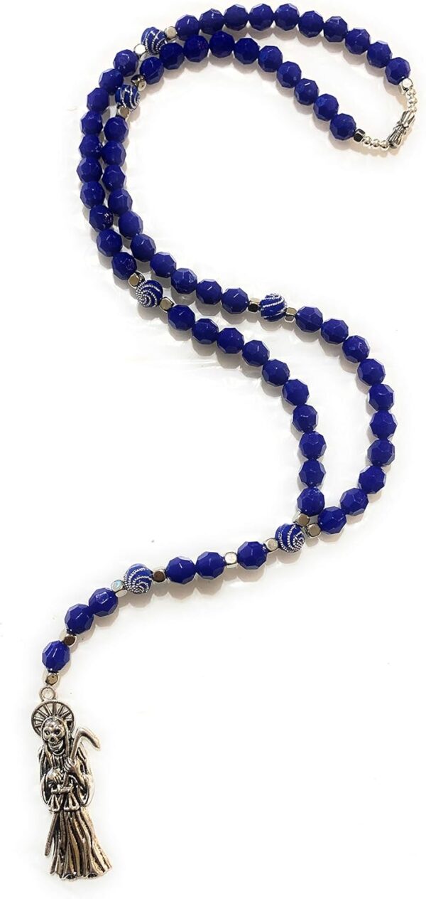 Birsppy Chavarrieta Acrylic Blue Santa Muerte necklace rosary style. - Image 3