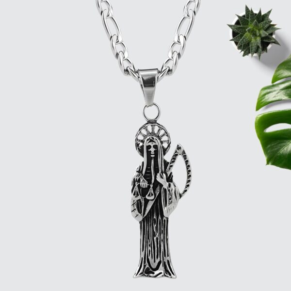 Mai & Claire 925 Sterling Silver Santa Muerte Necklace For Women And Men - 14K Gold Filled La Santa Muerte Pendant Holy Saint Death Santa Muerte Skull Delicate Hip Hop Jewelry Religious Amulet Gifts - Image 2