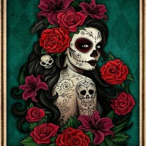 Metal Tin Retro Sign-and She Lived Happily Ever After Metal Poster, Wicked Witch Halloween Art, Sugar Skull Metal Poster, Day of The Dead,Vintage Aluminum Sign for Home Coffee Wall Decor 8x6 Inch