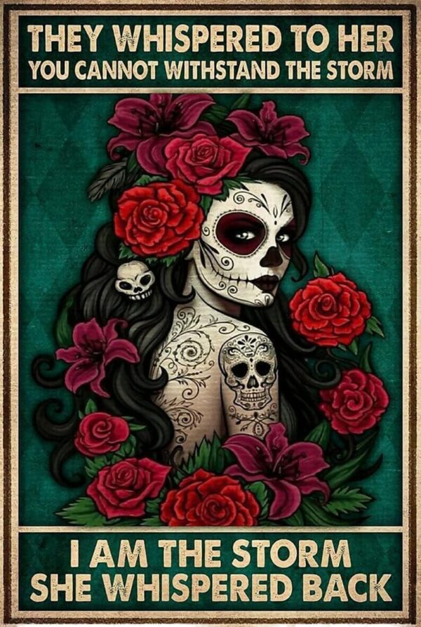 Metal Tin Retro Sign-and She Lived Happily Ever After Metal Poster, Wicked Witch Halloween Art, Sugar Skull Metal Poster, Day of The Dead,Vintage Aluminum Sign for Home Coffee Wall Decor 8x6 Inch