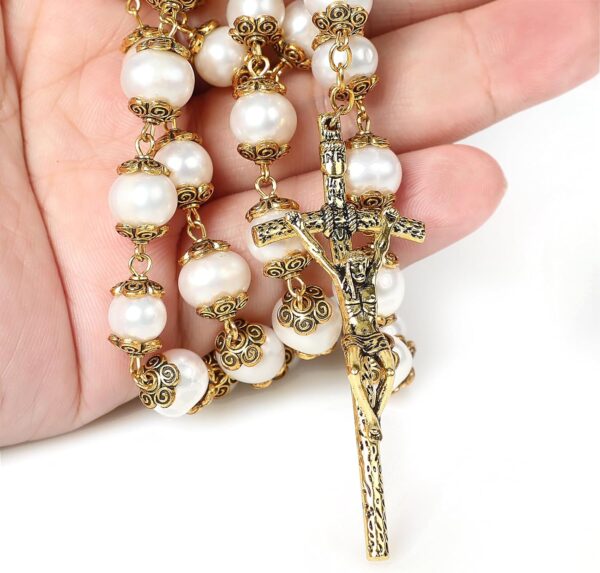 Rosary Beads Catholic for Woman 8-9mm AAA+ Freshwater White Natural Real Pearl Rosary Beads. - Image 7