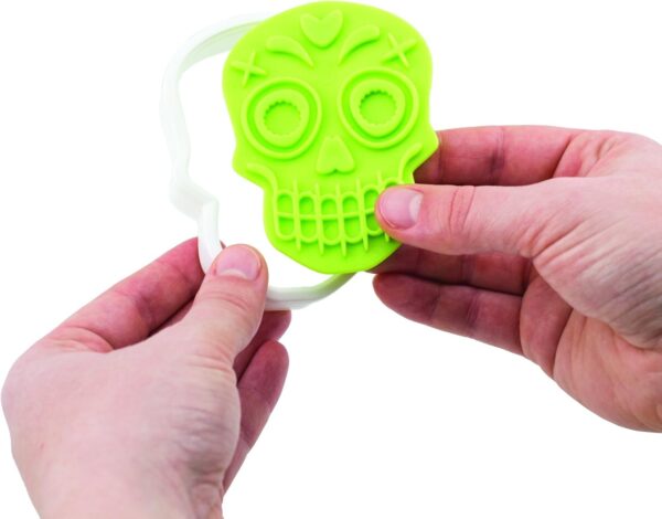 Tovolo Sugar Skull Templates Reverse, Dishwasher Safe, Set of 6 Cookie Stamps with Cutter, Lime/White (81-22492) - Image 3