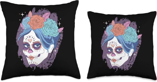 Sugar Skull Day of the dead Dia de los Muertos Art Throw Pillow - Image 3
