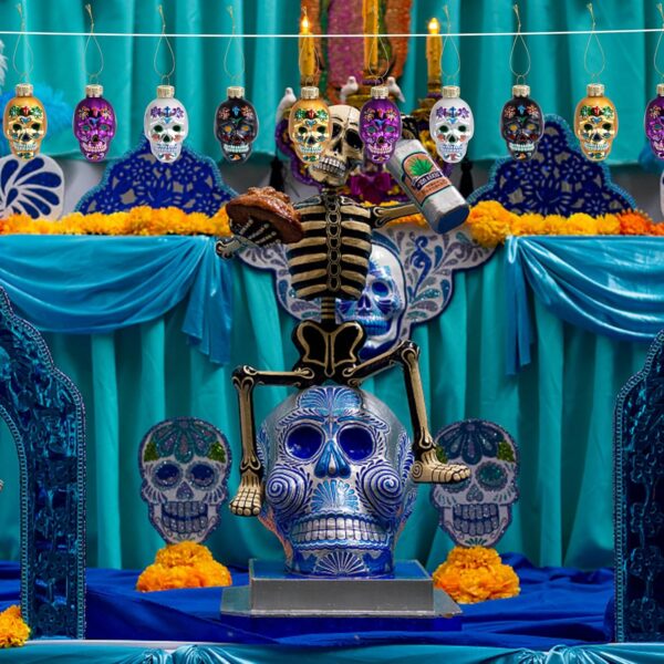 12 Pcs Day of The Dead Glass Ornaments- Dia De Los Muertos Sugar Skull Decorations- Halloween Hanging Skeleton Head Ornaments for Parties Xmas Tree Decoration - Image 5