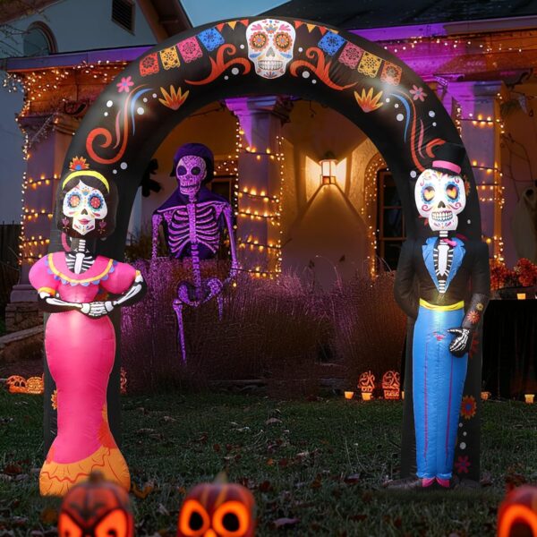 Kitticcino Day of the Dead Inflatable 8 FT Halloween Inflatables Sugar Skull Couple Archway Built-In LED Lights Blow Up Dia de Los Muertos Decorations Lighted Outdoor Home Lawn Yard Garden Party Decor - Image 7