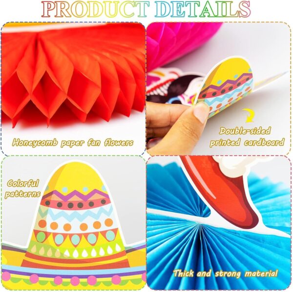 12pcs Fiesta Mexican Party Table Decoration Centerpiece - 8” Paper 5 Cinco De Mayo Party Table Decoration Honeycomb for Fiesta Mexican Themed Taco Party Birthday Day of the Dead Decor Supplies - Image 7