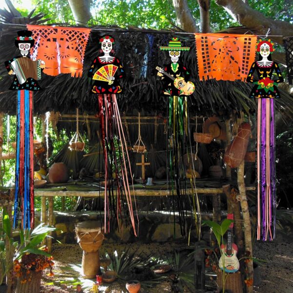 4pcs Large Day of The Dead Decorations, 4.06ft Dia De Los Muertos Hanging Sugar Skull Decor, Ofrenda for Altar, Halloween, Home, Party, Outdoor & Indoor, Office - Image 5
