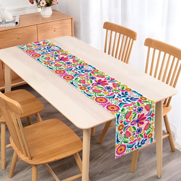 Vohado Mexican Floral Table Runner Cinco De Mayo Decoration Dia De Los Muertos Let's Fiesta Party Supply Home Kitchen Altar Decor (13" x 72", Pattern-B) - Image 2
