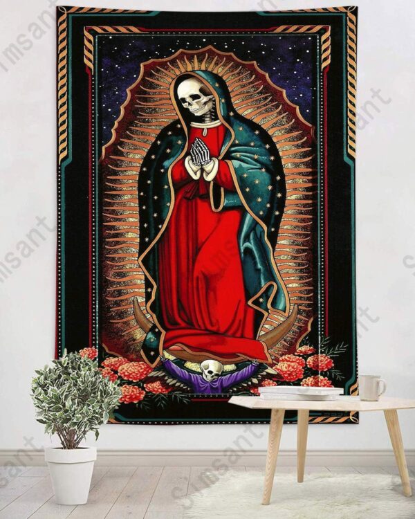 Solar Moon Vertical Gothic Star Cloud Design, Skeleton Tapestries Santa Muerte Tapestry Large Size 40x60 In For Room Skeleton Tapestry Wall Hanging Decor For Bedroom - Image 3