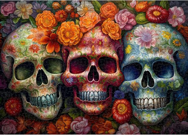 Day of The Dead Sugar Skull Puzzles for Adults 1000 Pieces, Halloween Puzzles 1000 Pieces, PICKFORU Flower Skeleton Puzzle as Skeleton Halloween Decor, Dia De Los Muertos Jigsaw Puzzle Grateful Dead - Image 2