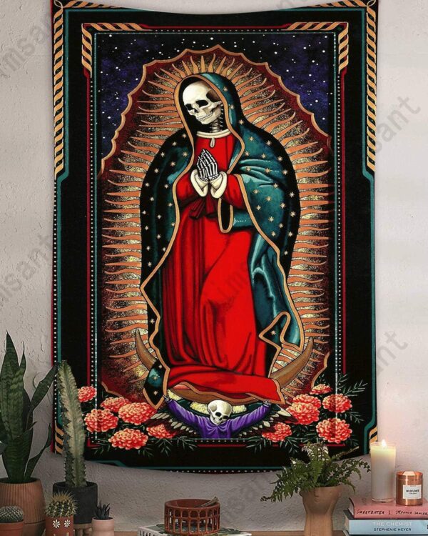 Solar Moon Vertical Gothic Star Cloud Design, Skeleton Tapestries Santa Muerte Tapestry Large Size 40x60 In For Room Skeleton Tapestry Wall Hanging Decor For Bedroom - Image 4