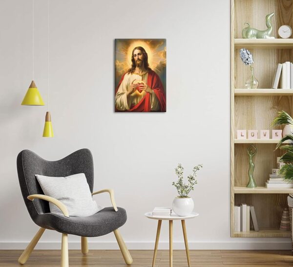 Sacred Heart of Jesus Canvas Wall Art Jesus Portrait Picture Jesus Divine Mercy Painting Jesus Christ Prints Christian Catholic Religious Wall Decor for Living Room Bedroom 12x16in Framed - Image 4
