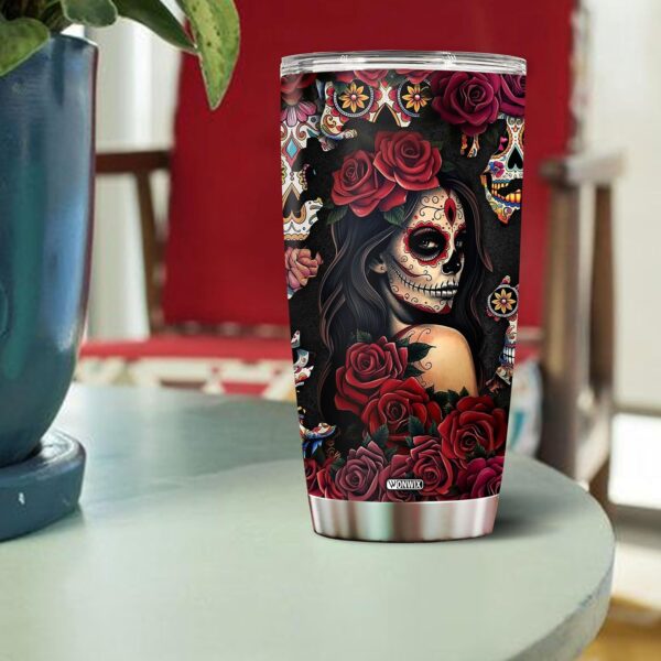 Sugar Skull Gifts for Women Insulated 20oz Stainless Steel Coffee Cup Travel Mug Water Bottle Tumbler With Lid Thermos Tattoo Girls Wife Daughter Mom - Image 4