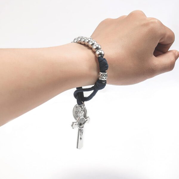 Nazareth Store Strong Military One Decade Paracord Rosary Silver Beads Pocket Car Rosary Pray For Us St. Joseph Medal & St. Benedict Cross - Image 5