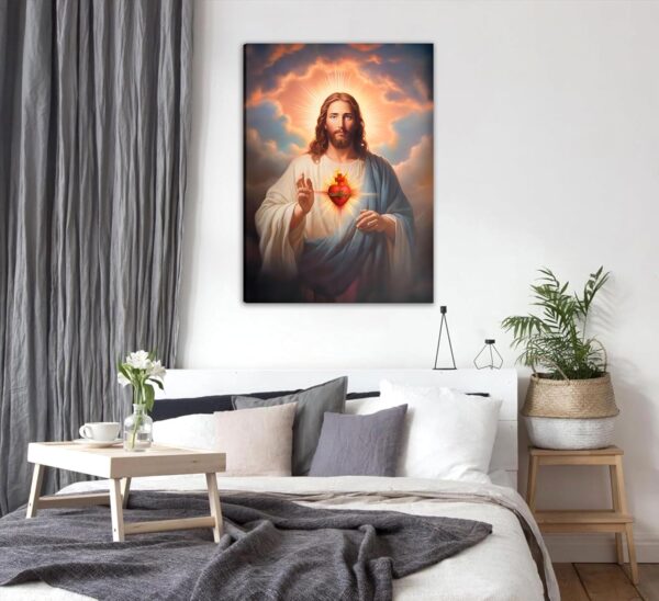 Sacred Heart of Jesus Wall Art Picture Divine Mercy Picture Canvas Wall Decor Christian Religious Christ Jesus Portrait Poster Prints Artwork for Living Room Bedroom Room Office Home Decoration - Image 4