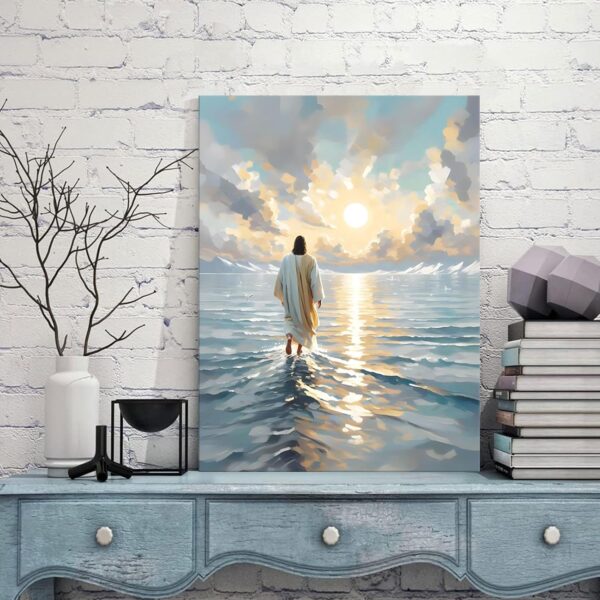 Jesus Walking On Water Canvas Wall Art Christian God Wall Decor Picture Religious Spirit Faith Poster Print for Living room Bedroom Church Decoration, 12x16in - Image 6