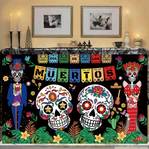 Day of The Dead Backdrop Dia DE Los Muertos Extra Large Fabric Banner for Halloween Party Mexican Fiesta Skull Photography Party Decoration - Image 6