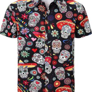Men's Mexican Cinco de Mayo Fiesta Short Sleeve Button Down Party Shirt, S-4XL
