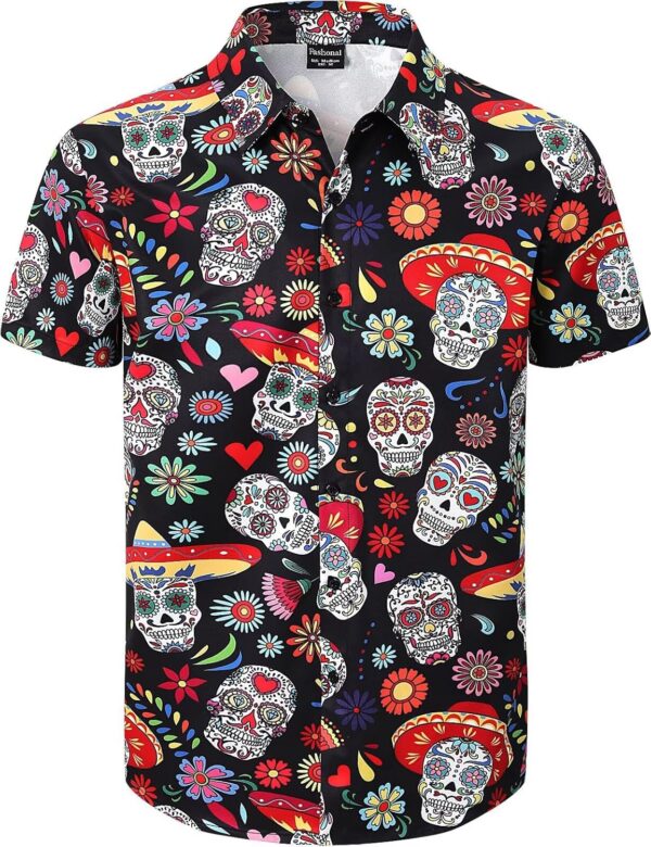 Men's Mexican Cinco de Mayo Fiesta Short Sleeve Button Down Party Shirt, S-4XL