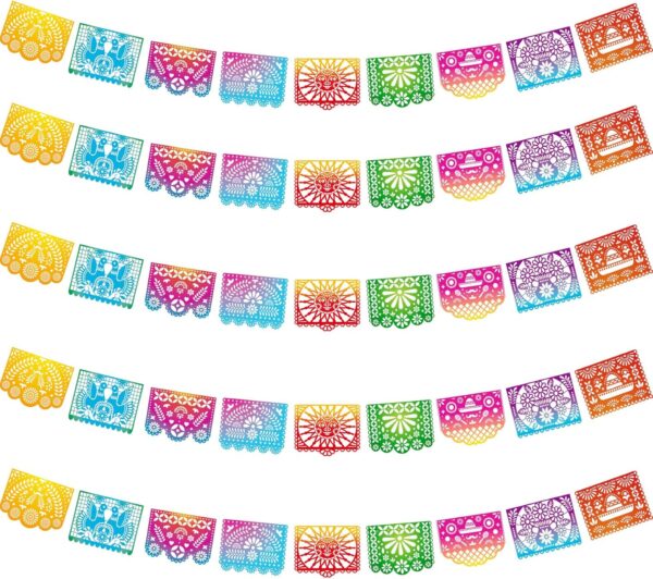 Mexican Party Banners, Papel Picado Banner - Cinco de Mayo, Fiesta Party Decorations, Dia De Los Muertos Decor, Day of The Dead Decorations, 5 Packs 82 Ft Long - Image 8