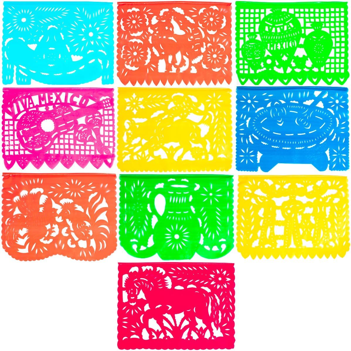 Large Plastic Papel Picado Banner - 15 Feet Long - Two Designs to choose from (3 Pack, Mexico Querido)