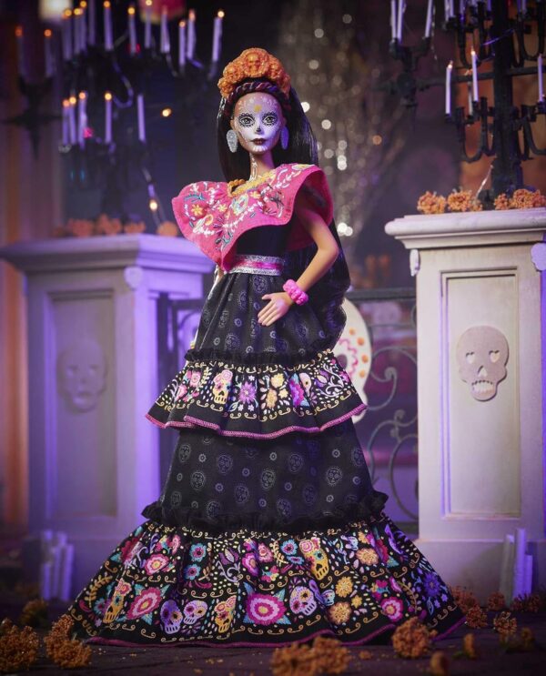 Barbie 2021 Dia De Muertos Doll (11.5-in) Wearing Traditional Embroidered Dress, Flower Crown & Calavera Face Paint, Gift for Collectors - Image 2