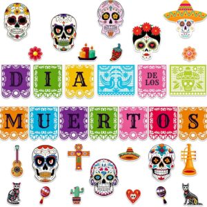 JUESMOS Day of The Dead Decorations Sugar Skull Cutouts Halloween Decor Dia De Los Muertos Colorful Skull Cutouts for Kids Students Classroom Bulletin Board Wall Decor Mexican Fiesta Party Supplies