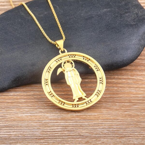 Mai & Claire 14K Gold Filled Santa Muerte Necklace For Women And Men - Santa Muerte Pendant Chain Sickle Death Pendant European 6 Colors Zircon Religious Amulet, Memento Mori - Image 4