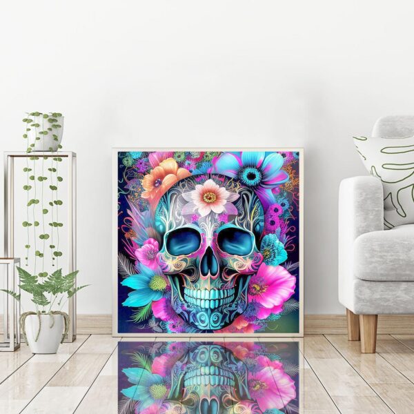 igoodom Skull Flower Diamond Painting Kits for Adults, Sugar Skull Diamond Art Kit Beginners DIY 5D Full Drill Round Skeleton Diamond Painting Gem Art for Home Wall Decor Gift 13.78 X 13.78 Inch - Image 3