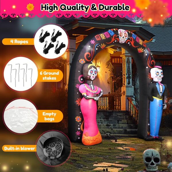Kitticcino Day of the Dead Inflatable 8 FT Halloween Inflatables Sugar Skull Couple Archway Built-In LED Lights Blow Up Dia de Los Muertos Decorations Lighted Outdoor Home Lawn Yard Garden Party Decor - Image 6