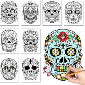 32 Pieces Day of The Dead Coloring Posters Sugar Skull Paper Coloring Poster for Kids or Adults Halloween and Dia De Los Muertos Craft Painting Activity