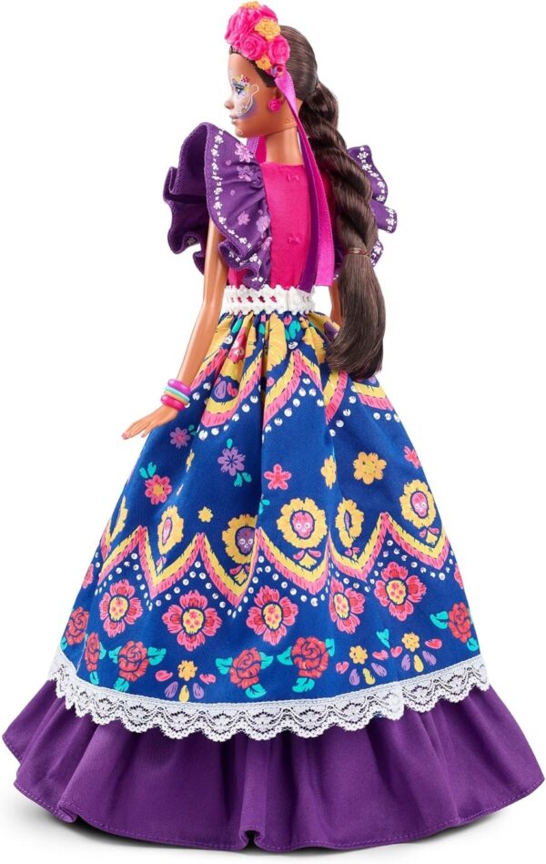 Barbie Signature Doll, 2022 Dia De Muertos Collectible, Traditional Ruffled Dress with Flower Crown & Calavera Face Paint - Image 7