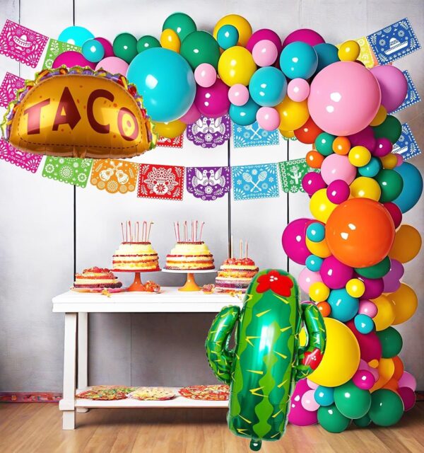 Mexican Party Balloons Garland Arch Decorations, Fiesta Cactus Taco Foil Balloon Cinco de Mayo Dia De Los Muertos Decor Day of The Dead Decor for Birthday Bachelorette Baby Shower Party Supplies - Image 3
